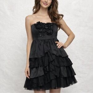 Betsey Johnson Black Tiered Silk Dress NWT